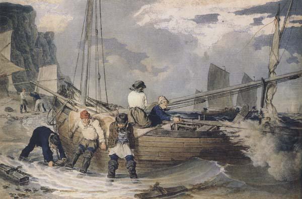 Fishermen hauling out ready to put to sea (mk47), John Augustus Atkinson